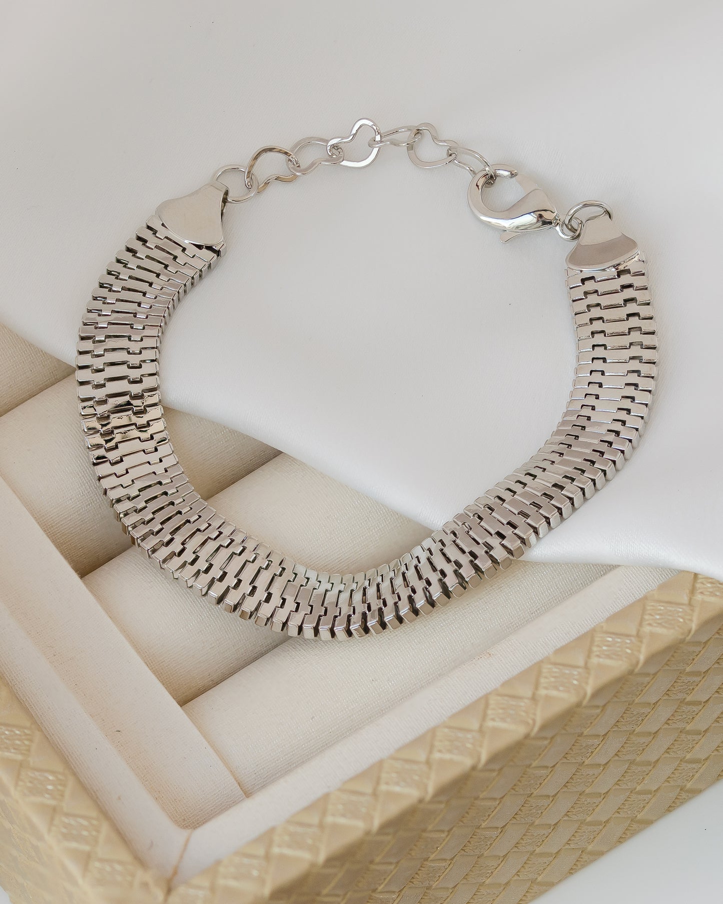 Pulseira Malha Achatada Ródio Branco