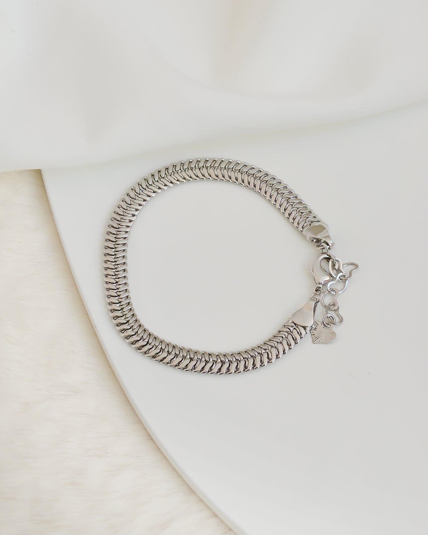 Pulseira Malha 6mm Espessura no Ródio Branco
