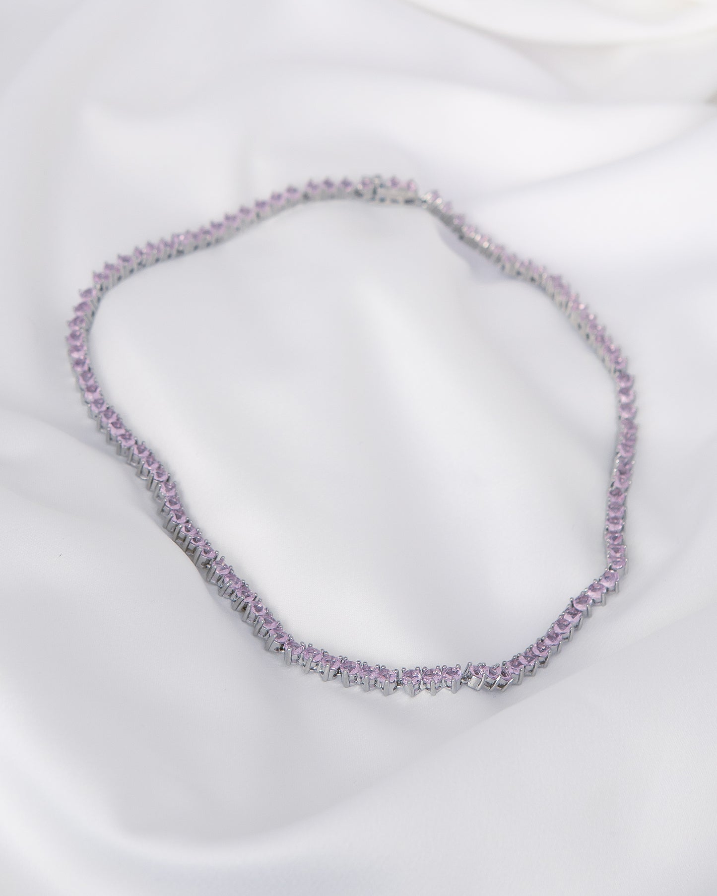 Colar Riviera Três Pontos Rosa 4mm
