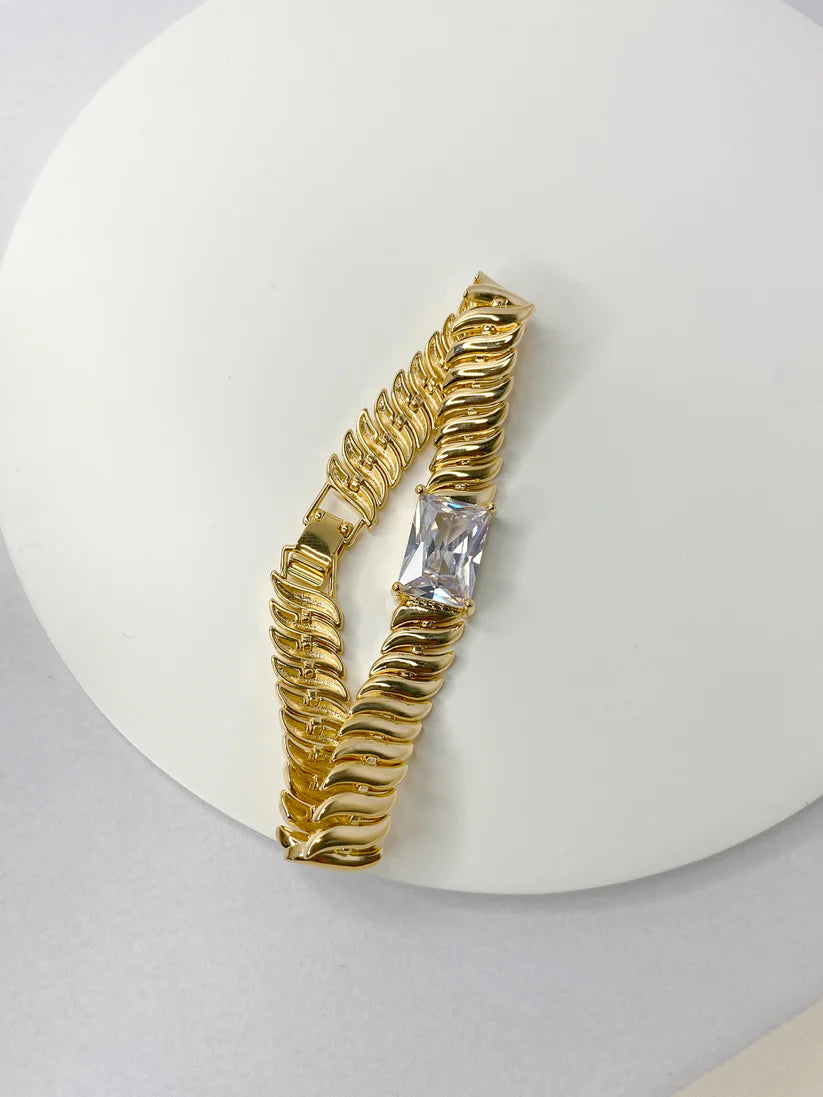 Pulseira Luxo Zircônia Central Retangular Cristal