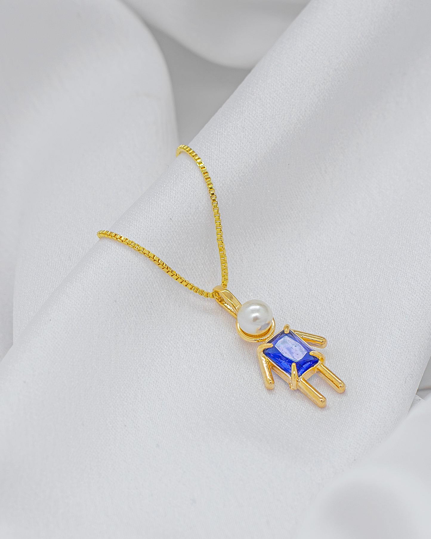 Colar Veneziana Pingente Filho com Pérola e Zircônia Azul