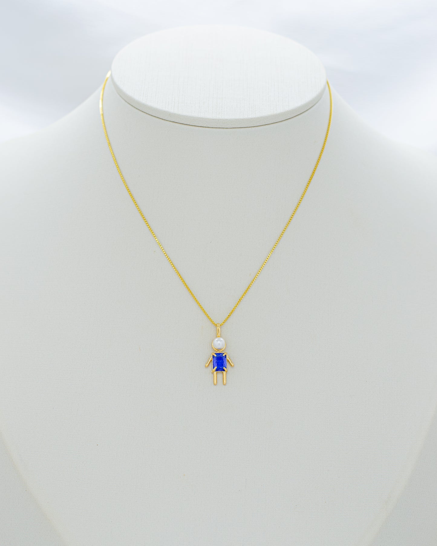 Colar Veneziana Pingente Filho com Pérola e Zircônia Azul