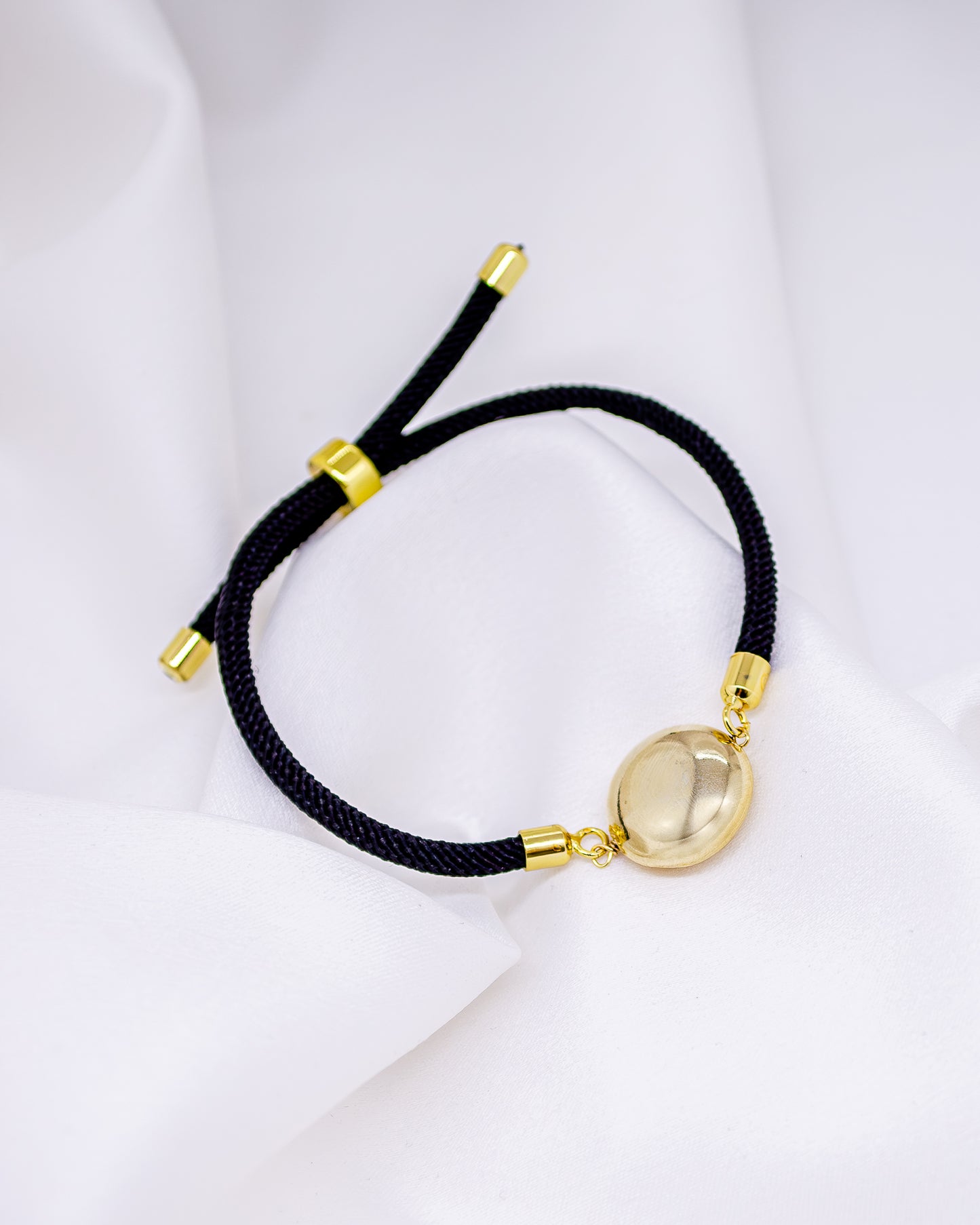 Pulseira Fio Corda Preto Ajustável com Esfera Achatada