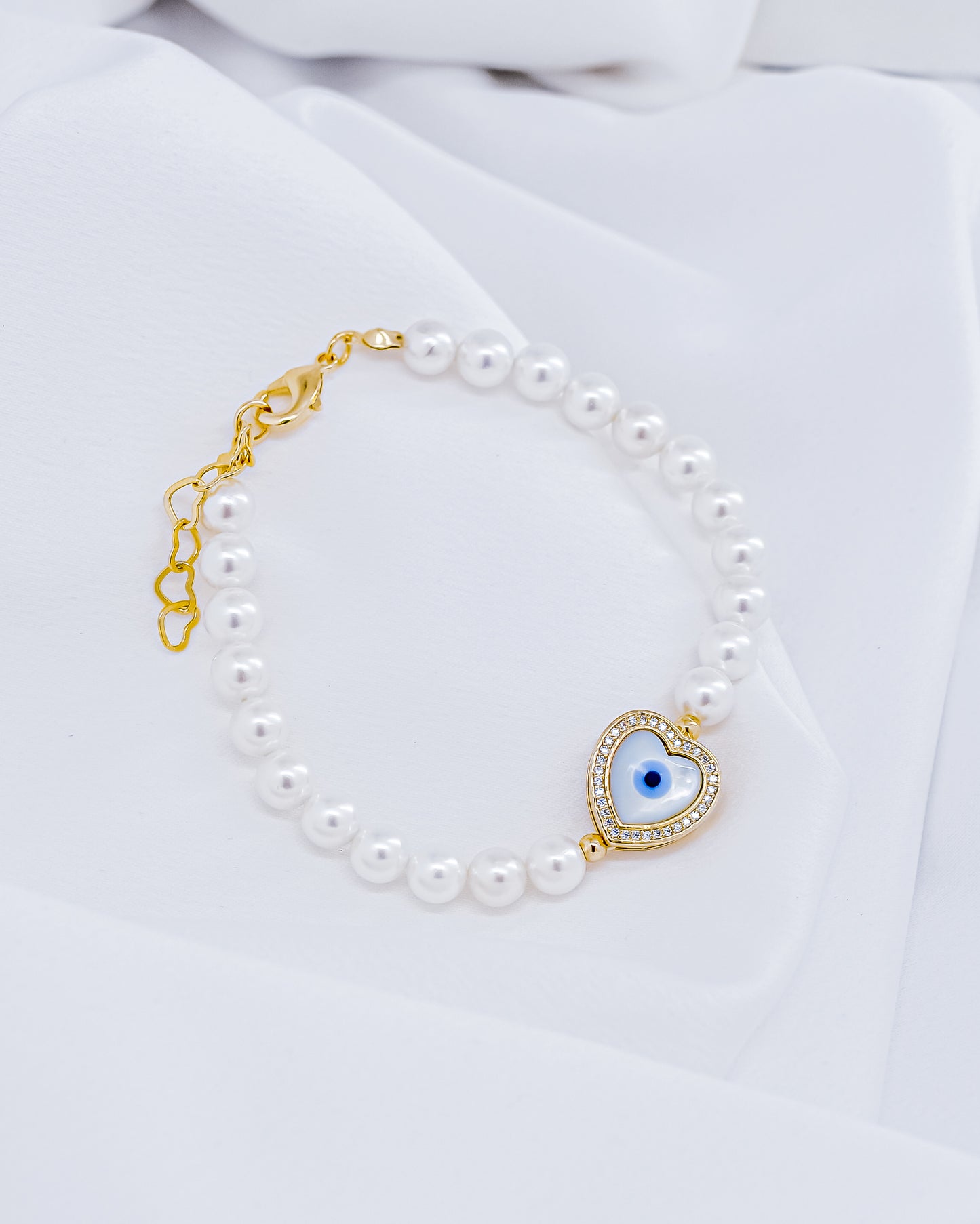 Pulseira Pérola com Olho Grego Cravejado