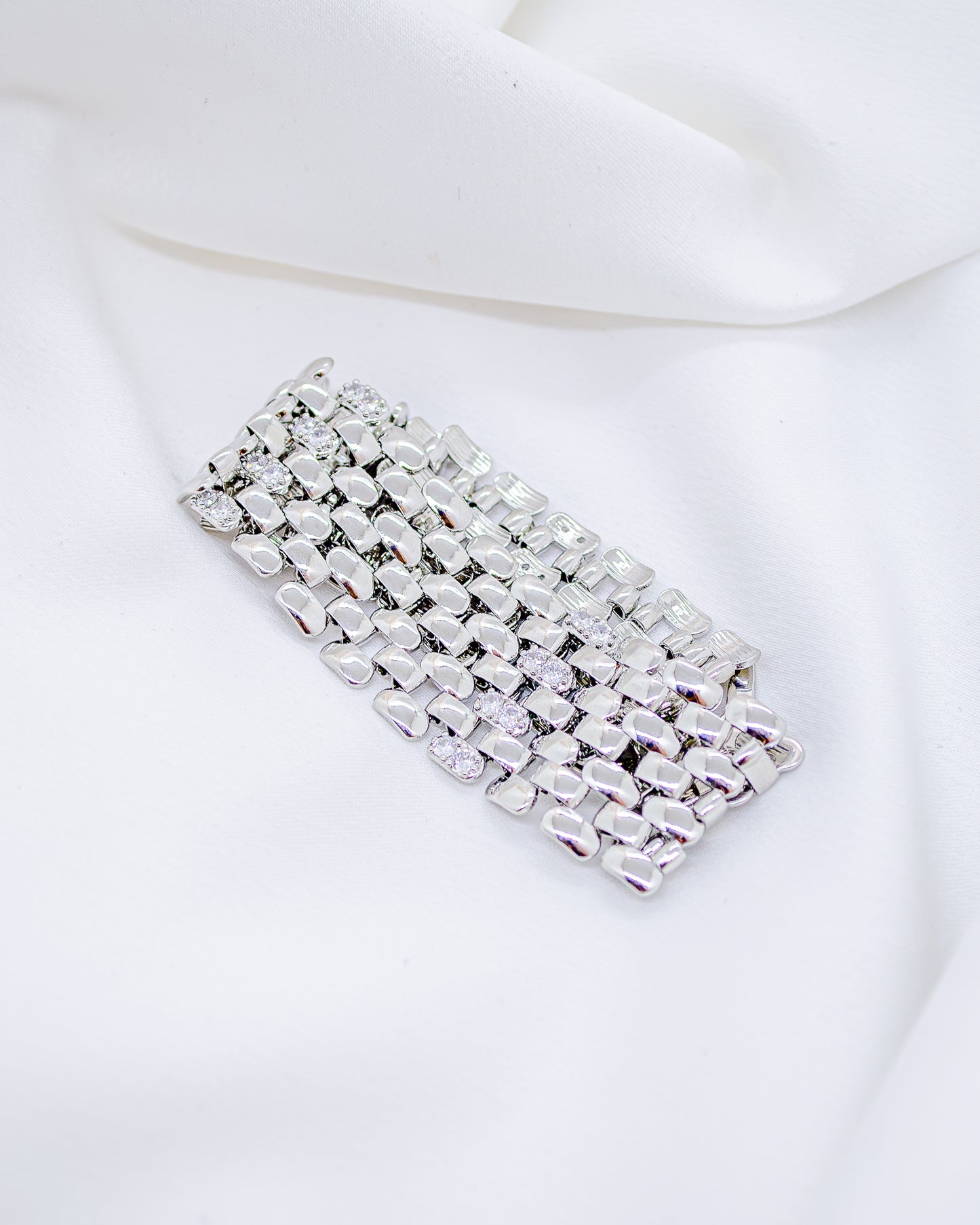 Pulseira Malha 7 Fileiras com Zircônia Ródio Branco