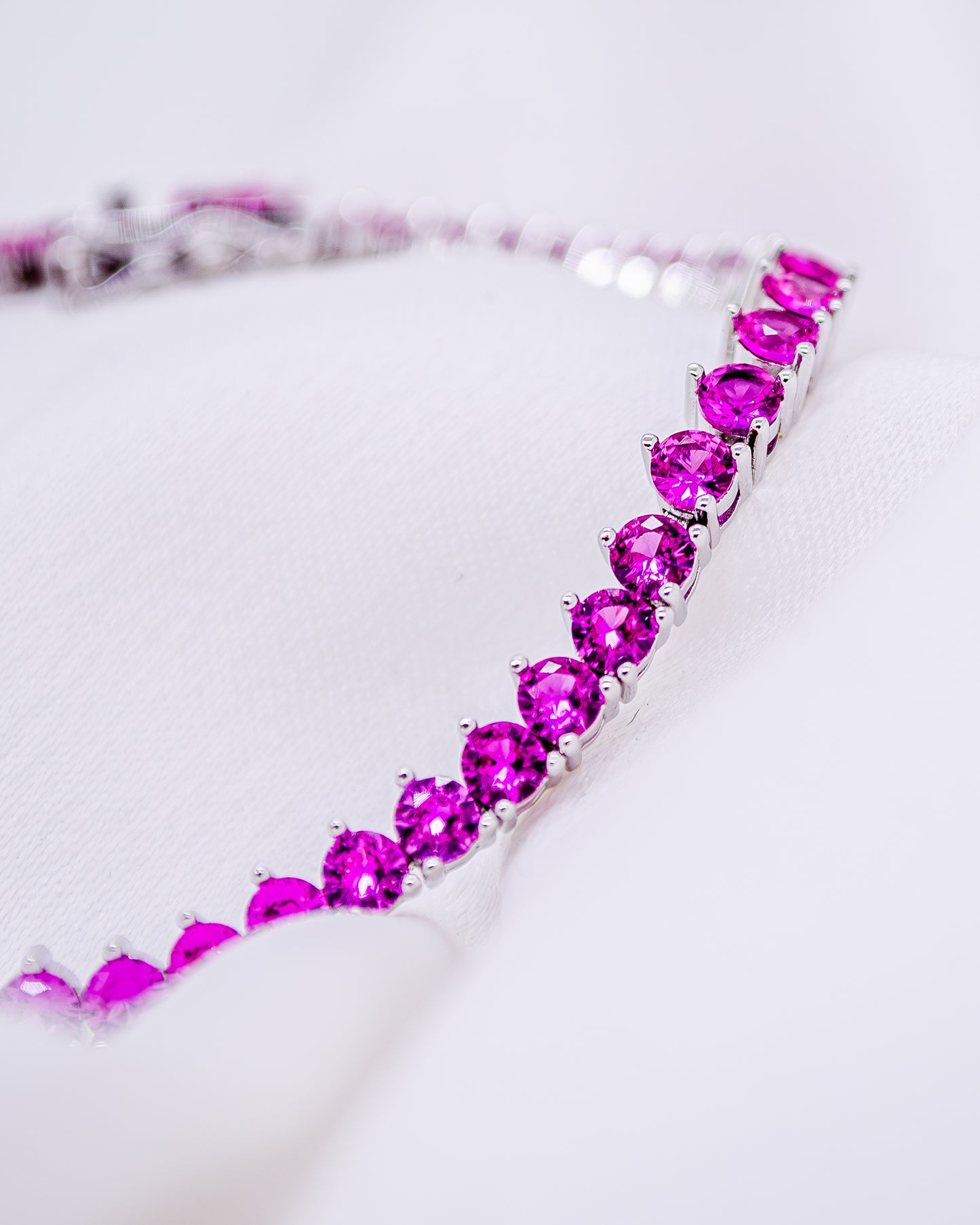 Pulseira Riviera Rosa Ródio Branco