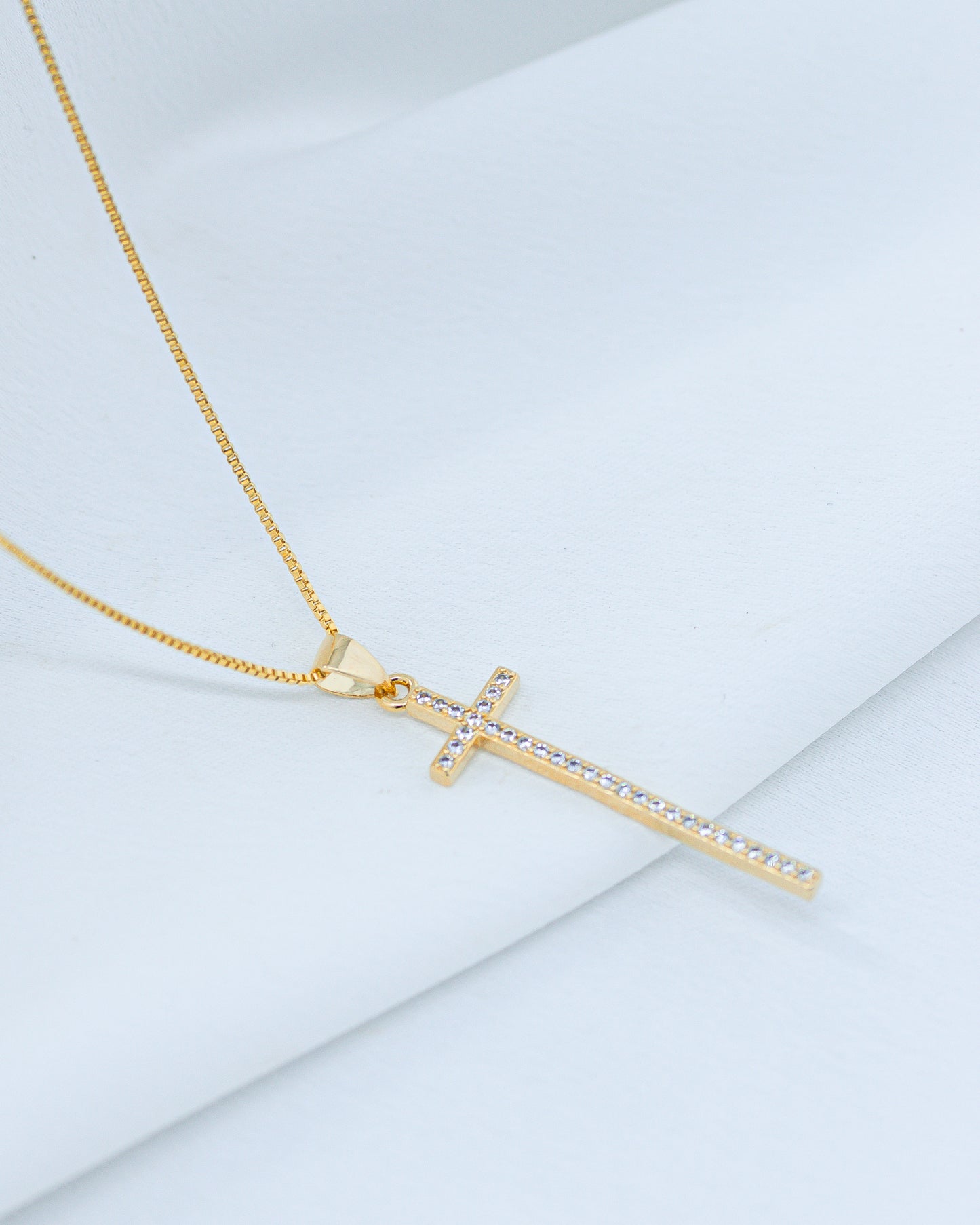 Colar Veneziana com Cruz Palito 3,5cm Microcravejada