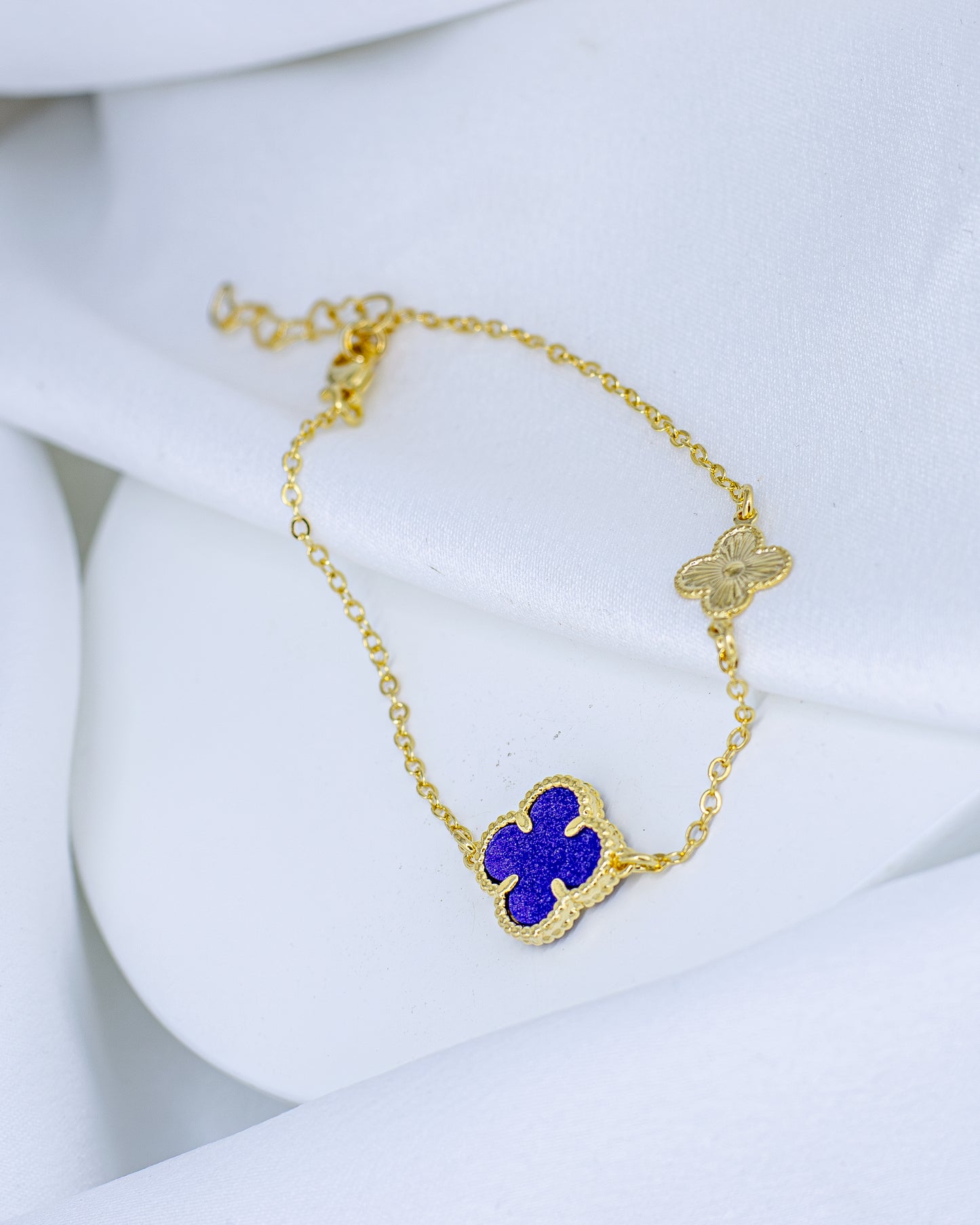 Pulseira Trevo Azul Royal e Trevo Texturizado