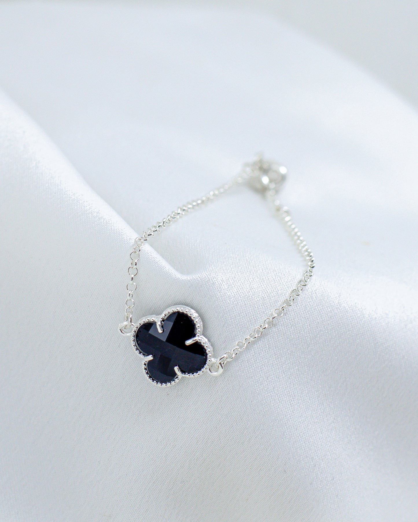 Pulseira Prata 925 com Trevo Preto
