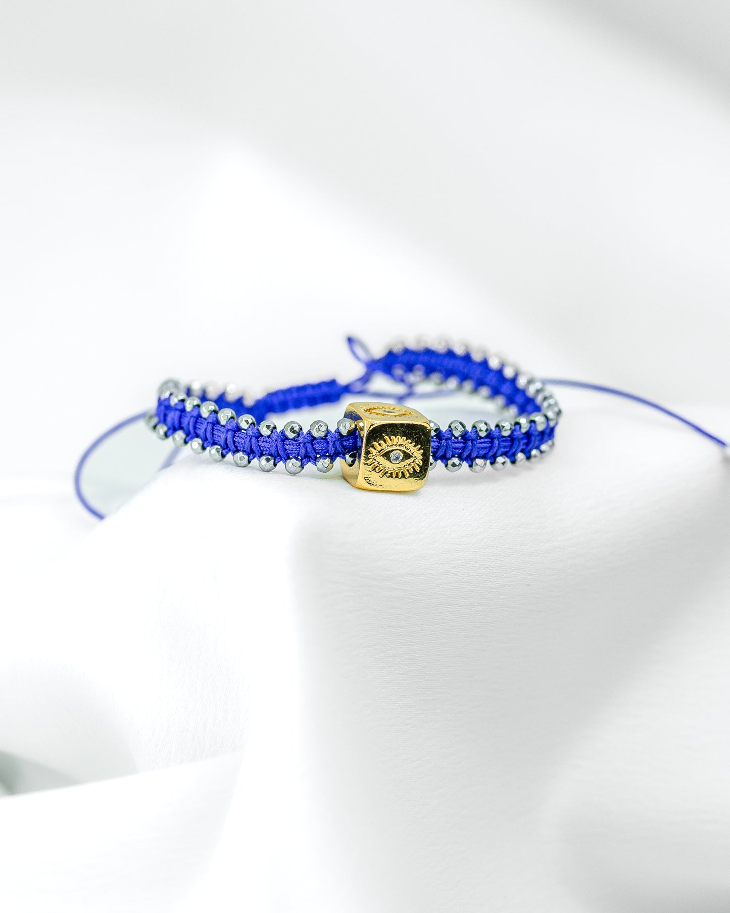Pulseira Macramê Regulável Olho Grego Azul Royal