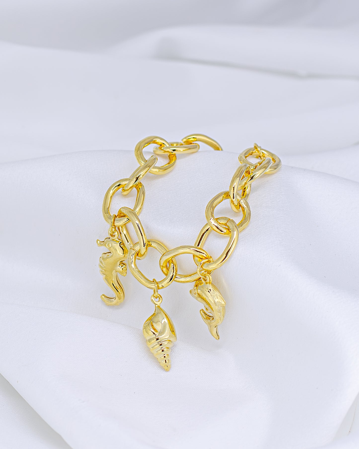 Pulseira Elos Grandes com Pingentes do Mar