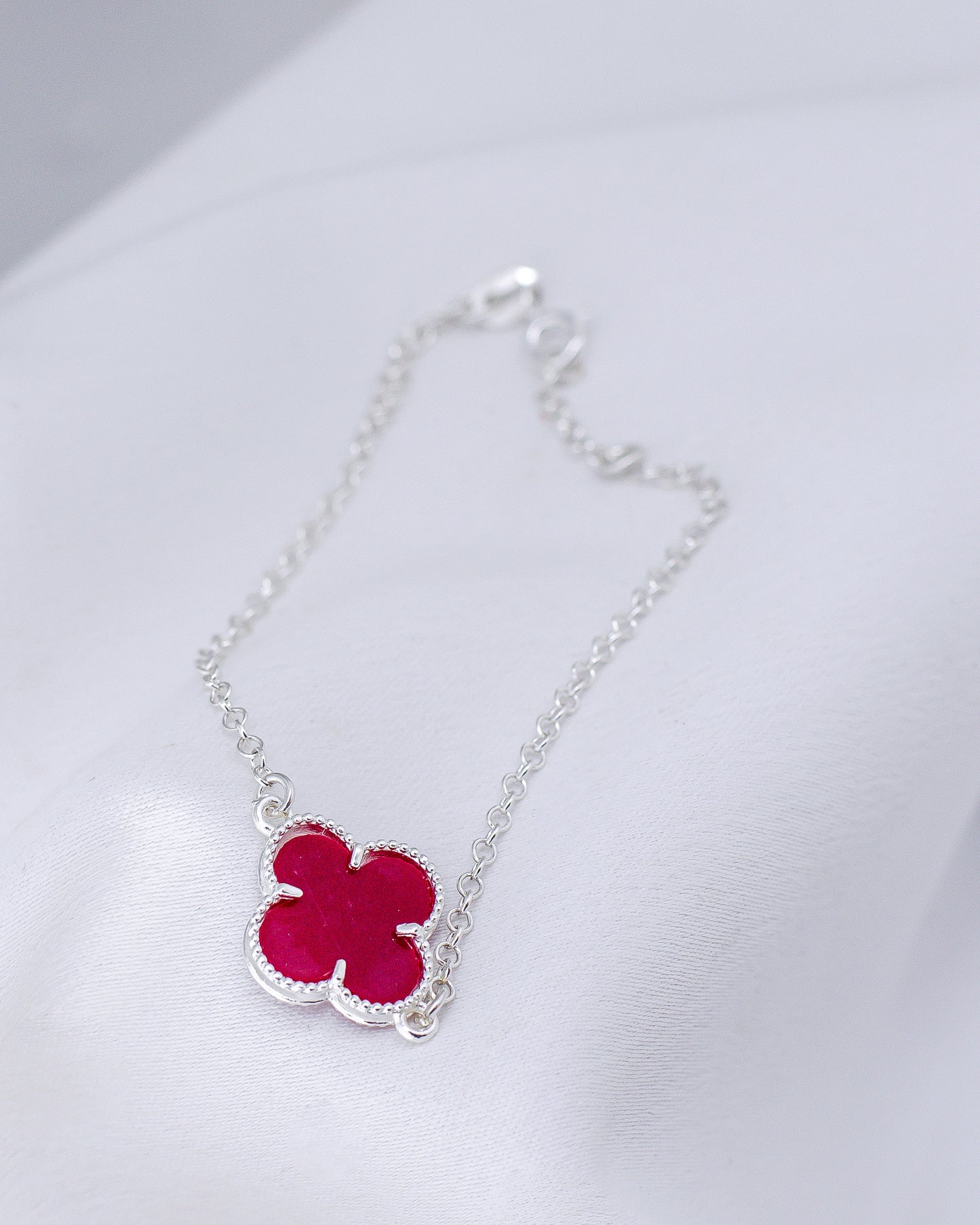 Pulseira Trevo Vermelho Prata 925