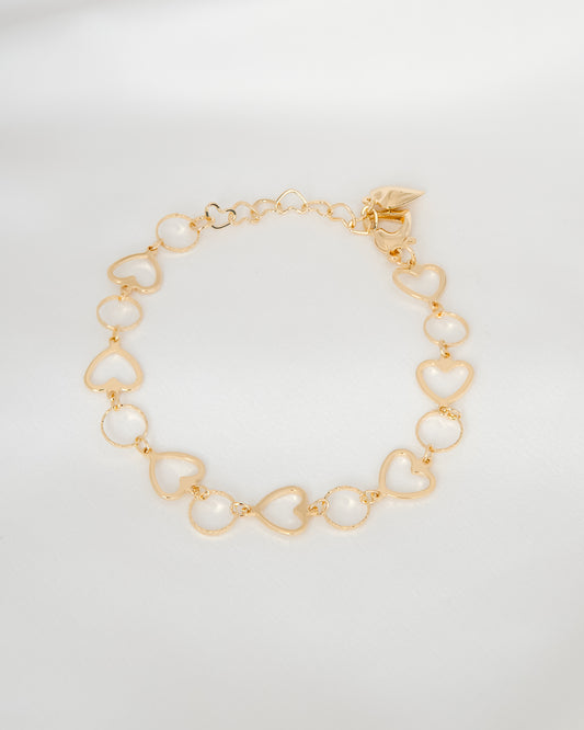 Pulseira Elos Corações Vazados e Círculos