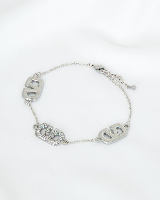 Pulseira Retângulos com Detalhe em V Ródio Branco