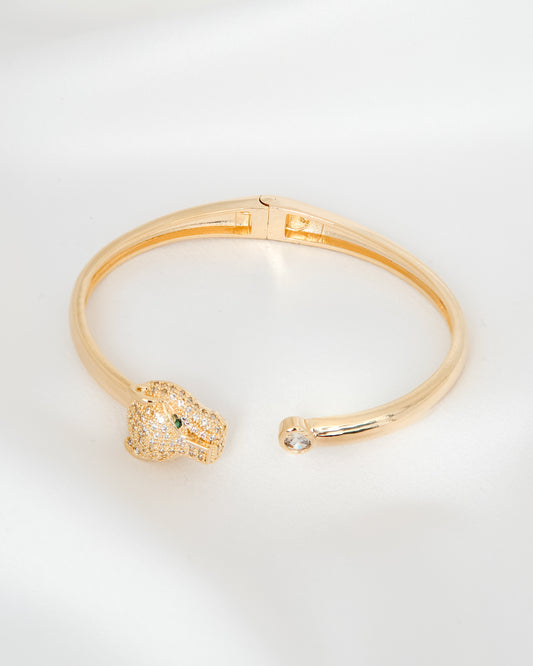 Bracelete Aberto Articulado Pantera Microcravejada Luxo