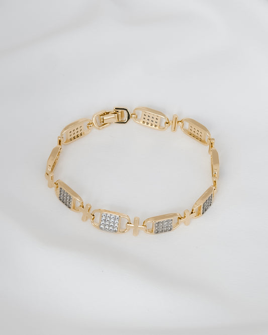 Pulseira com Detalhes Quadrados em Ródio Branco e Zircônias