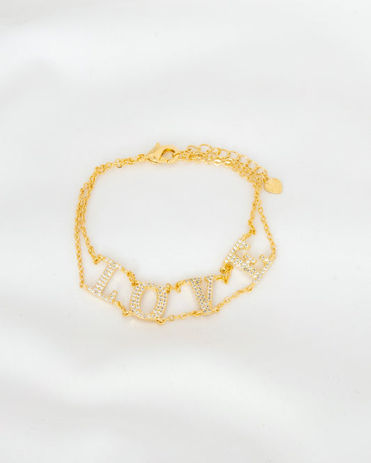 Pulseira Corrente Dupla com Letras Microcravejadas "LOVE"