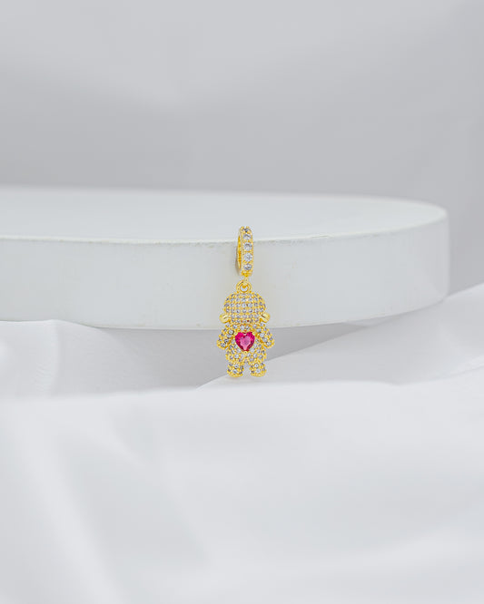 Pingente Filha Cravejada com Coração Rosa