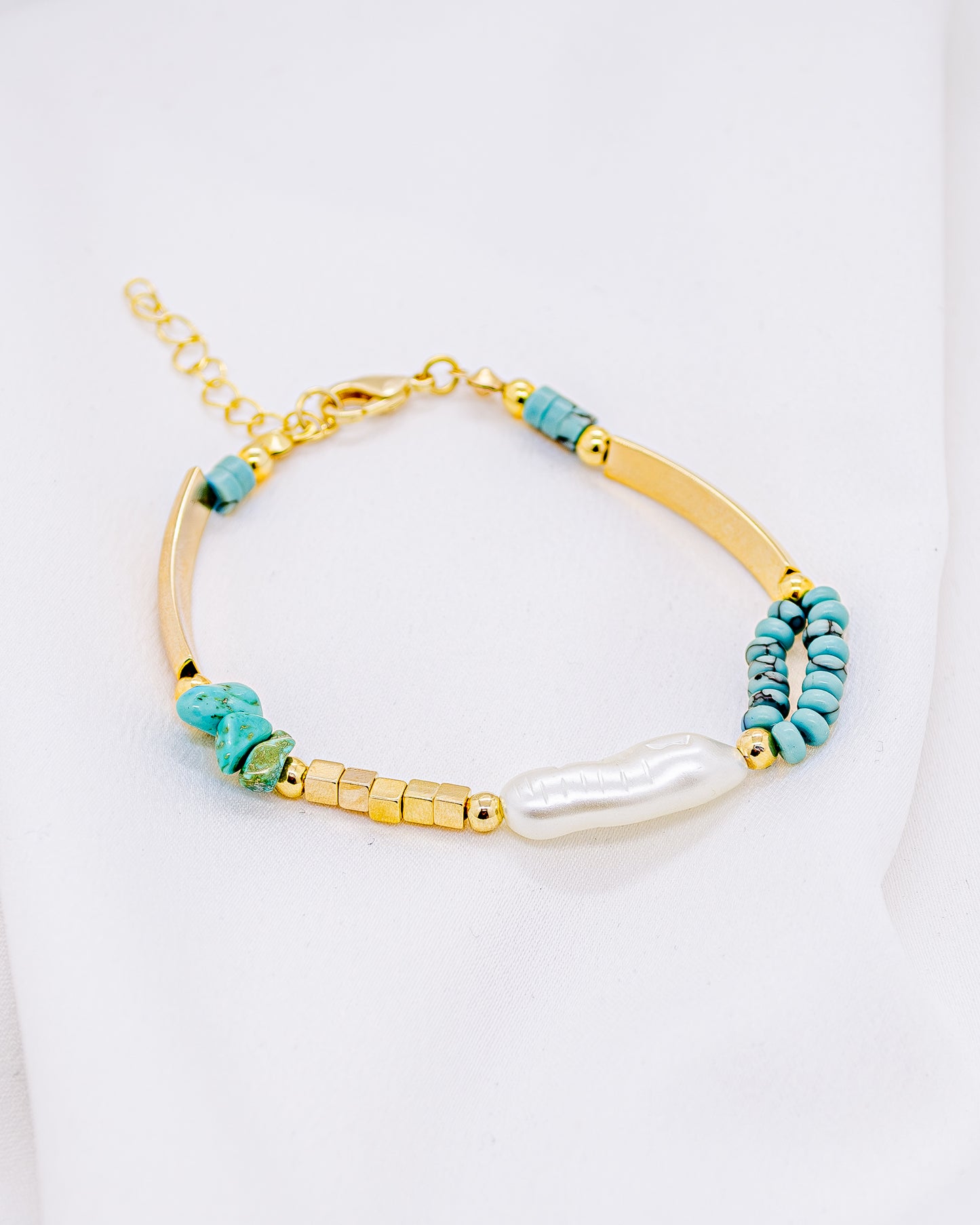 Pulseira Canutilhos com Pedras Turquesa e Pérola