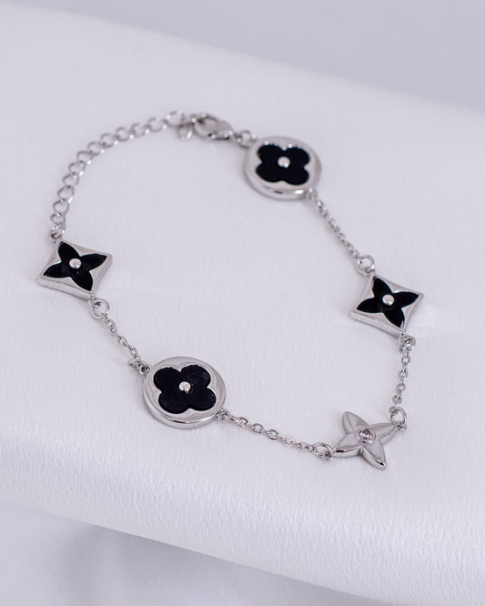 Pulseira Trevos Resina Uma Zircônia Ródio Branco