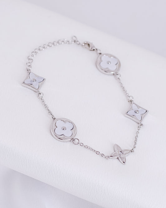 Pulseira Trevos Resina Uma Zircônia Ródio Branco