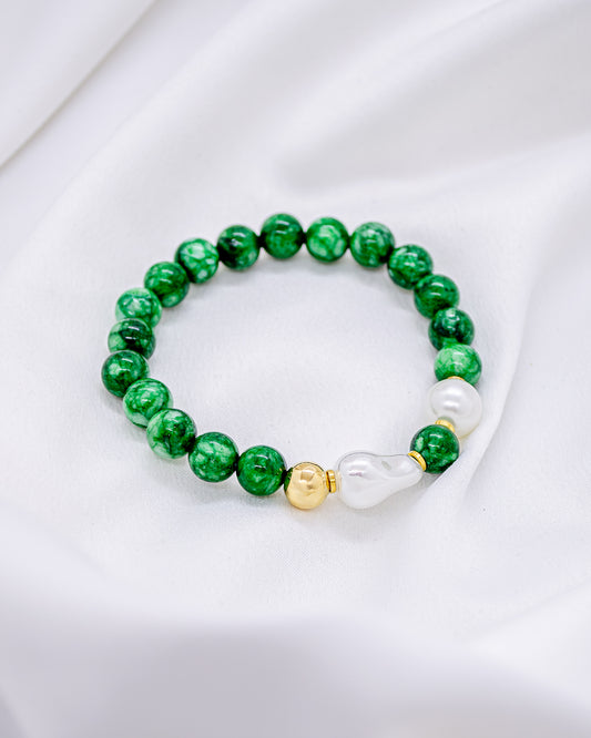 Pulseira Pedra Jade com Pérola Shell e Barroca
