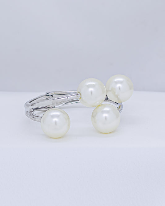Bracelete Aro com Pérolas no Ródio Branco