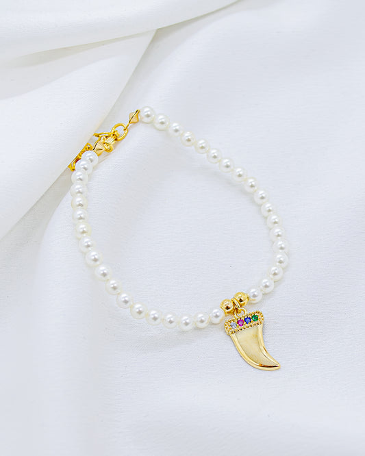 Pulseira Pérolas Shell com Dente com Zircônias Coloridas