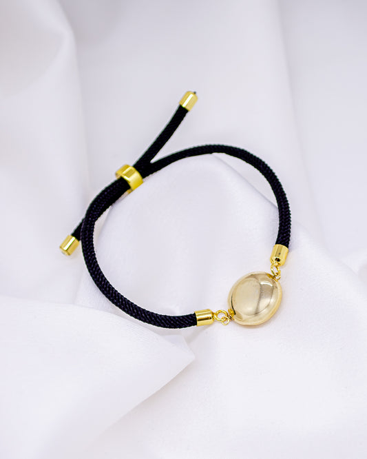 Pulseira Fio Corda Preto Ajustável com Esfera Achatada
