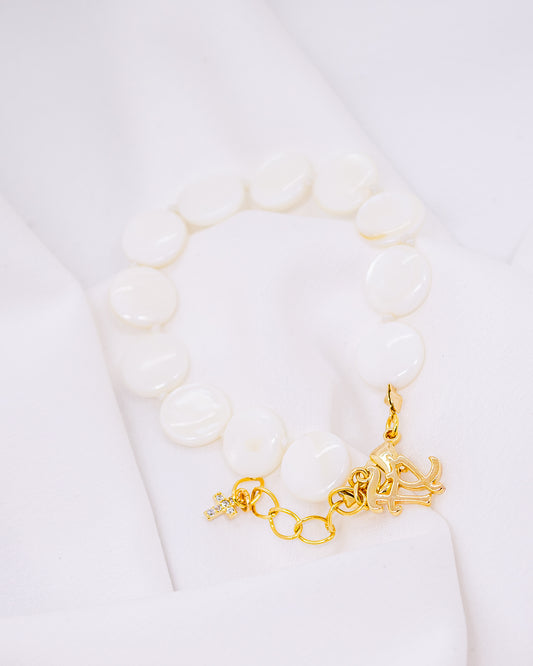 Pulseira Madrepérola com Pingente Fé