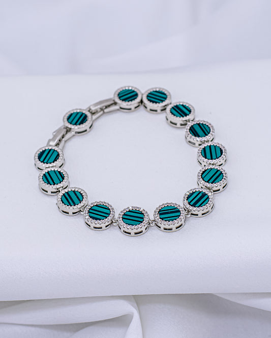 Pulseira Círculo Cravejada Verde Ródio Branco