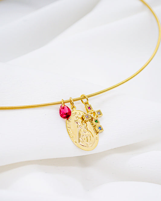 Choker Corda de Violão com Pingentes Religiosos
