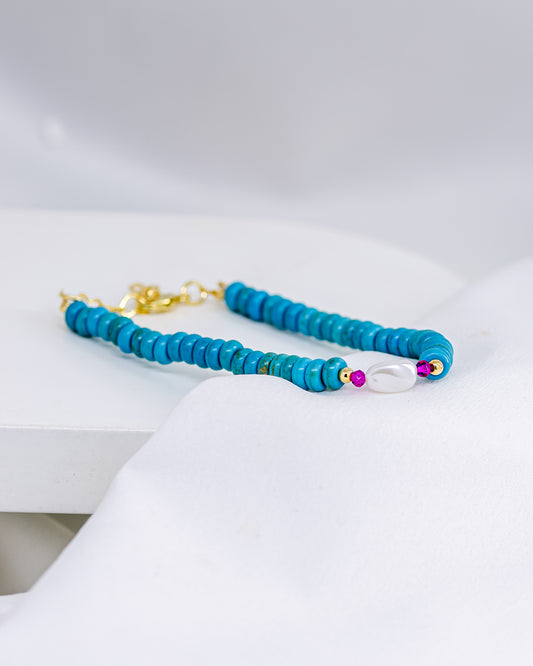 Pulseira Howlita Turquesa com Pérola