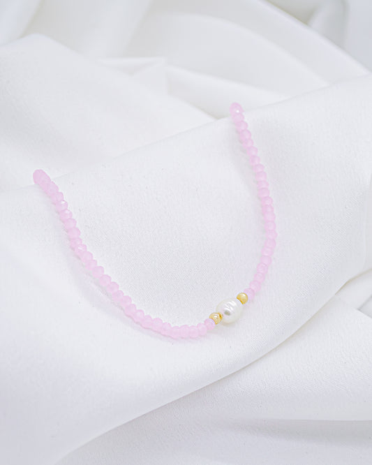 Choker Cristal Rosa Claro com Pérola de Água Doce