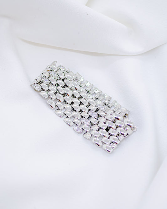 Pulseira Malha 7 Fileiras com Zircônia Ródio Branco