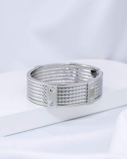 Bracelete Ródio Branco com Detalhes