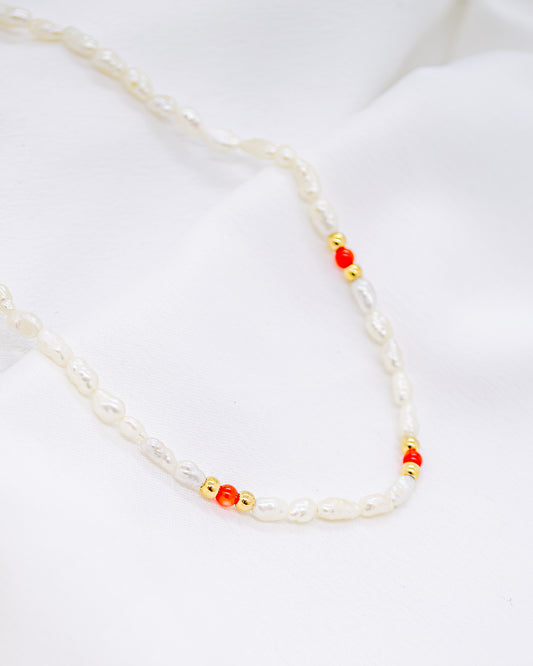 Choker Pérola de Água Doce com Madrepérola Laranja