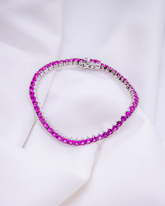 Pulseira Riviera Rosa Ródio Branco