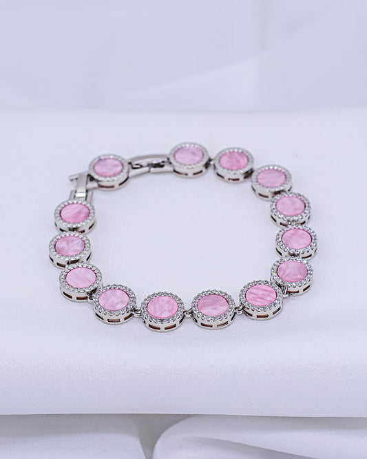 Pulseira Círculo Rosa Cravejada Ródio Branco