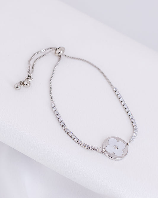 Pulseira Ajustável Riviera com Trevo Ródio Branco