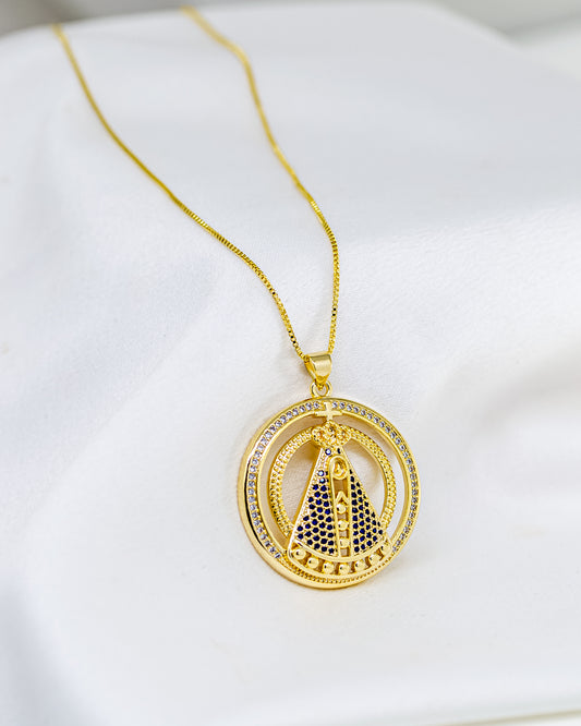 Colar Medalha Nossa Senhora Aparecida Cravejado
