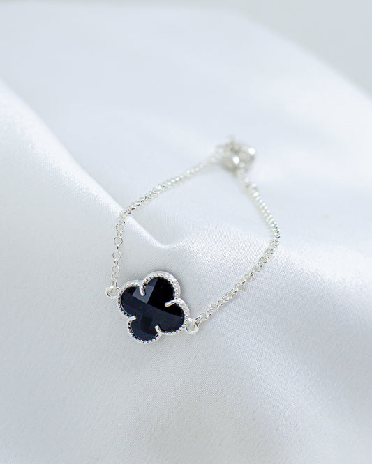 Pulseira Prata 925 com Trevo Preto