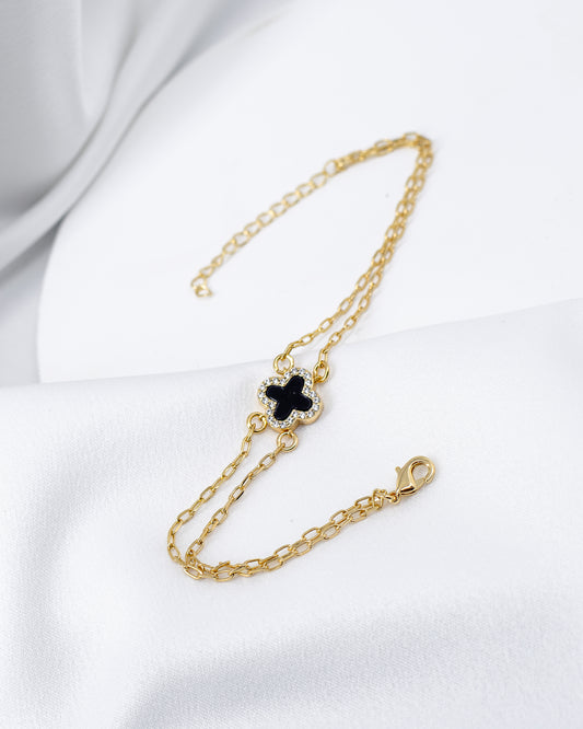 Pulseira Dupla com Trevo Preto e Borda Microcravejada