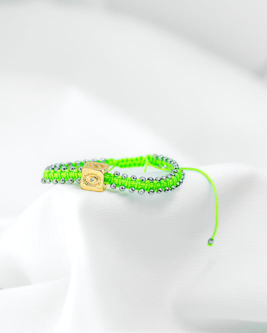 Pulseira Macramê Regulável Olho Grego Verde Neon