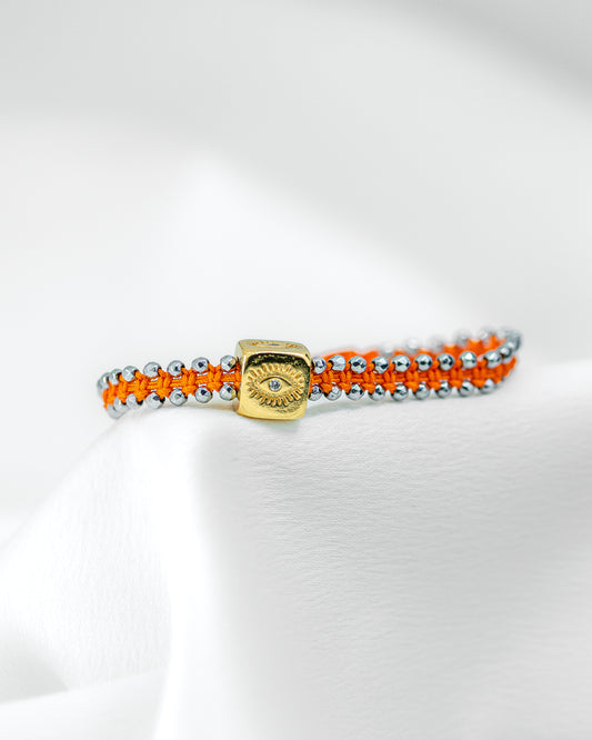 Pulseira Macramê Regulável Olho Grego Laranja