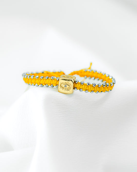 Pulseira Macramê Regulável Olho Grego Amarelo