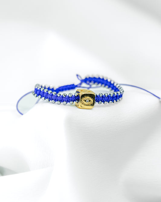 Pulseira Macramê Regulável Olho Grego Azul Royal