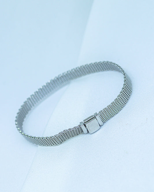 Pulseira Malha Relógio Ródio Branco
